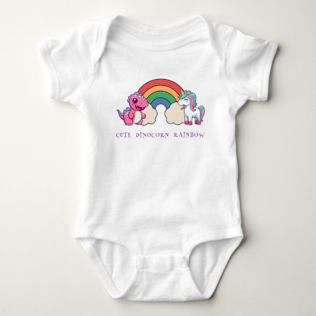 Niedlicher Dinosaurier Unicorn Regenbogen bunter G Baby Strampler (Vorderseite)