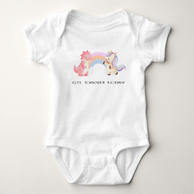 Niedlicher Dinosaurier Unicorn-Regenbogenpastete G Baby Strampler (Vorderseite)