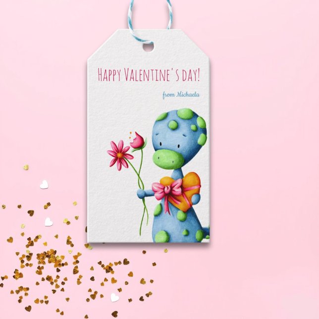 Niedlicher Dinosaurier-Unterricht Valentinstag Geschenkanhänger (Von Creator hochgeladen)