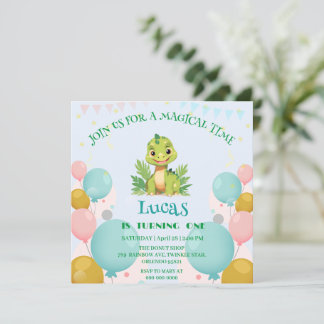 Niedlicher Dinosaurier-Wilddschungelzoo Geburtstag Einladung