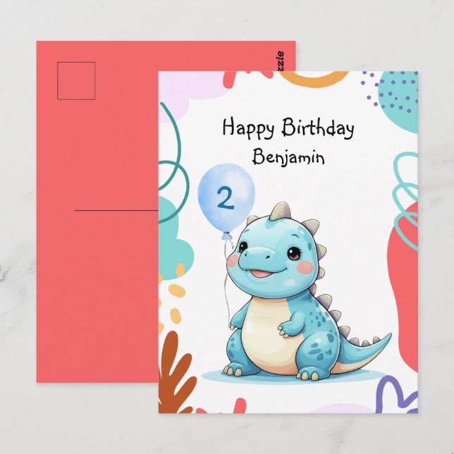 Niedlicher Dinosaurier Wildschwanz Glücklicher Geb Postkarte (Vorne/Hinten)