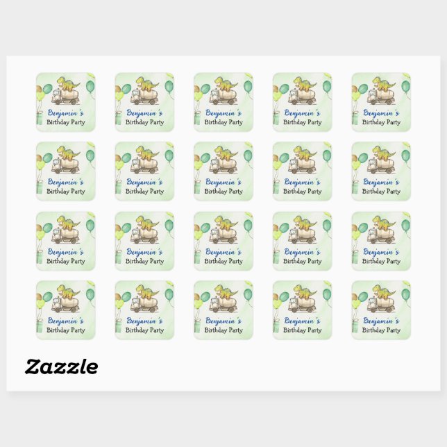 Niedlicher Dinosaurier-Zement-LKW Rainbow School G Quadratischer Aufkleber (Blatt)