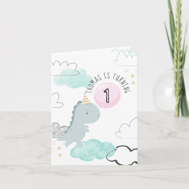 Niedlicher Dinosaurier zum Geburtstag Einladung (Vorderseite)