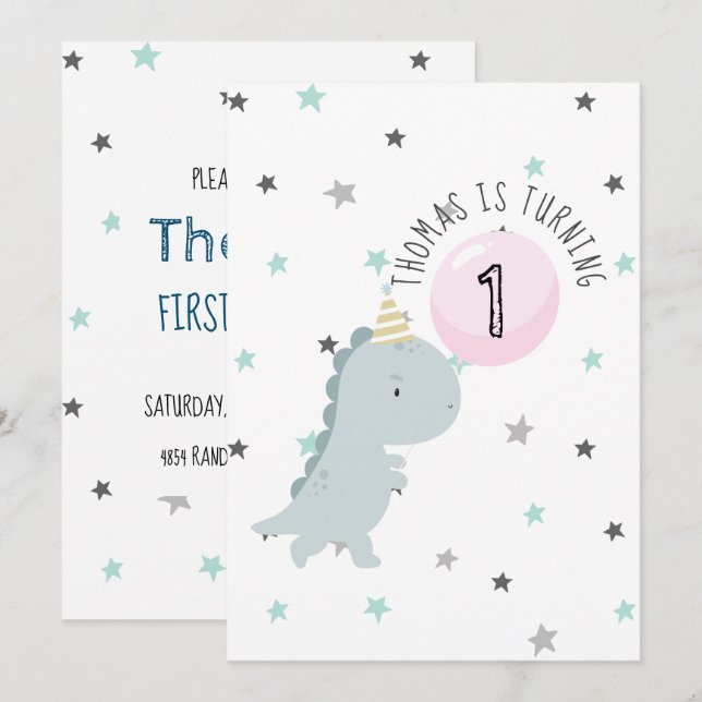 Niedlicher Dinosaurier zum Geburtstag Einladung (Vorne/Hinten)