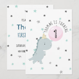 Niedlicher Dinosaurier zum Geburtstag Einladung