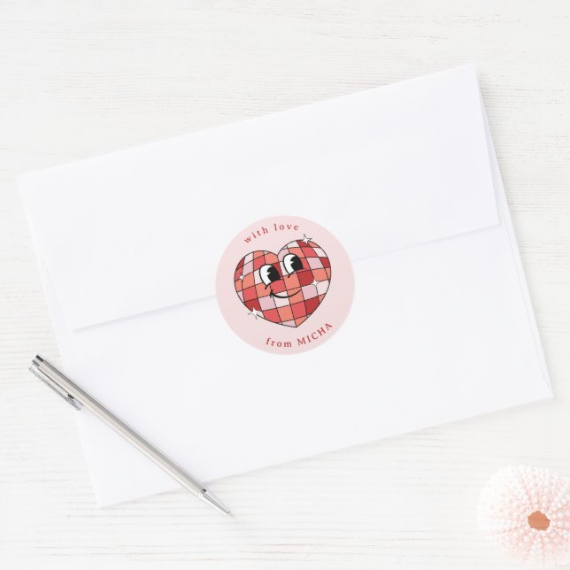 Niedlicher Disco Ball Heart Classic Round Sticker (Umschlag)