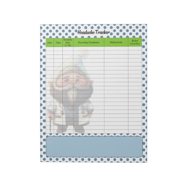 Niedlicher Doctor Gnome Themed Kopfschmerztracker Notizblock (Rotiert)