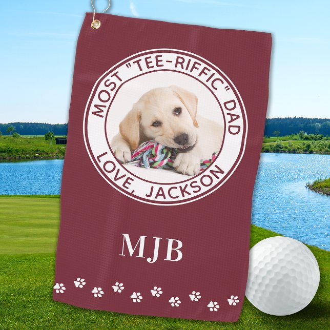 Niedlicher DOG VATER Personalisiertes Foto Golfer  Golfhandtuch (Von Creator hochgeladen)
