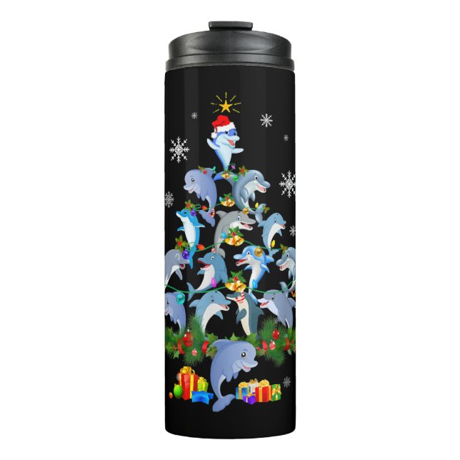 Niedlicher Dolphin Weihnachtsbaum Haustier Dolphin Thermosbecher (Vorderseite)