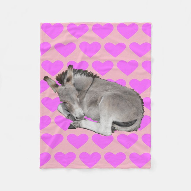 Niedlicher Donkey auf rosa Herzen Fleecedecke (Vorderseite)