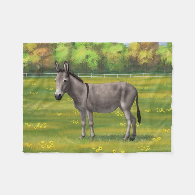 Niedlicher Donkey Gray Burro in Weide Fleecedecke (Vorderseite (Horizontal))