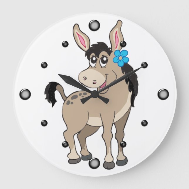 Niedlicher Donkey mit Blume Wall Clock Große Wanduhr (Vorderseite)