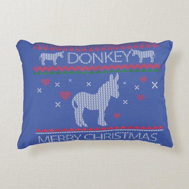 Niedlicher Donkey Ugly Sweater Weihnachtsfeiertag  Dekokissen (Vorderseite)