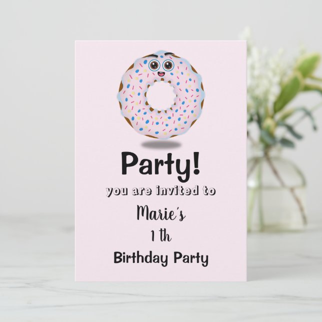 niedlicher Donut erster Geburtstag Einladung  (Stehend Vorderseite)