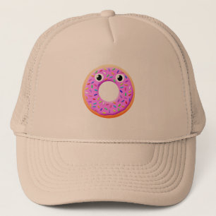 Niedlicher Donut mit Zeichnend Augen und Falten Truckerkappe