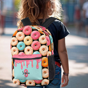 Niedlicher Donut Spaß Sweet Black Pink Monogram Bedruckter Rucksack