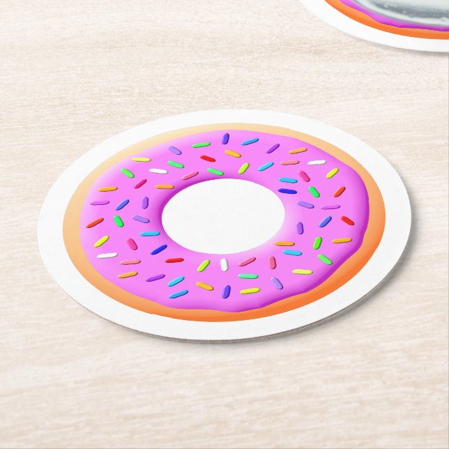 Niedlicher Donut Zeichnend mit Sprinklen Runder Pappuntersetzer (Angewinkelt)