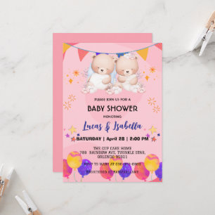 Niedlicher Doppelstar Ballon Babydusche Party Einladung