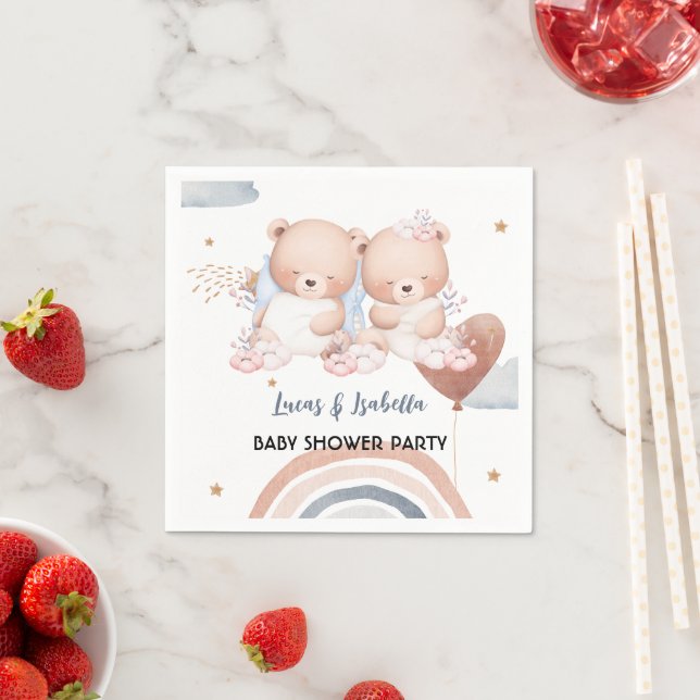 Niedlicher Doppelstar Ballon Babydusche Party Serviette (Beispiel)