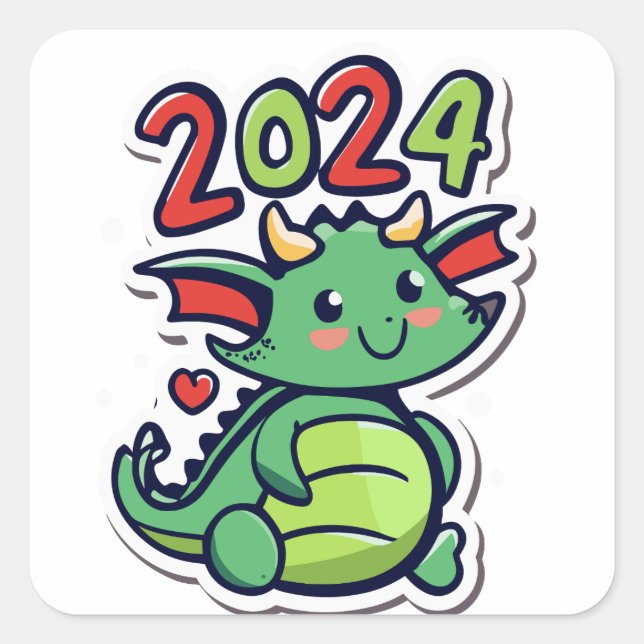 Niedlicher Drache 2024 Quadratischer Aufkleber (Vorderseite)