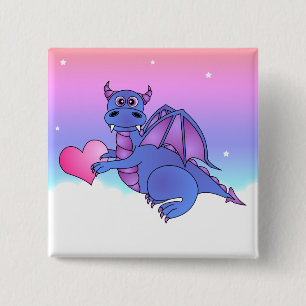 Niedlicher Drache-Herz-Knopf - Rosa - lila Button
