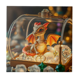 Niedlicher Drache in einer Schmuckbox Fliese