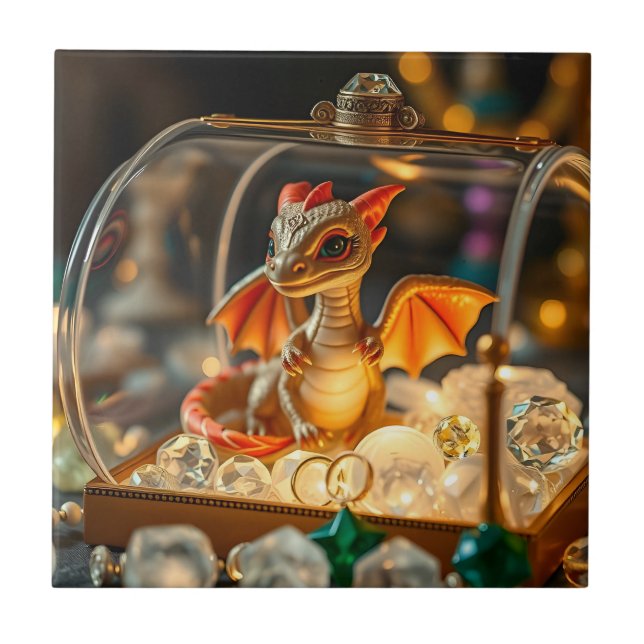 Niedlicher Drache in einer Schmuckbox Fliese (Vorderseite)