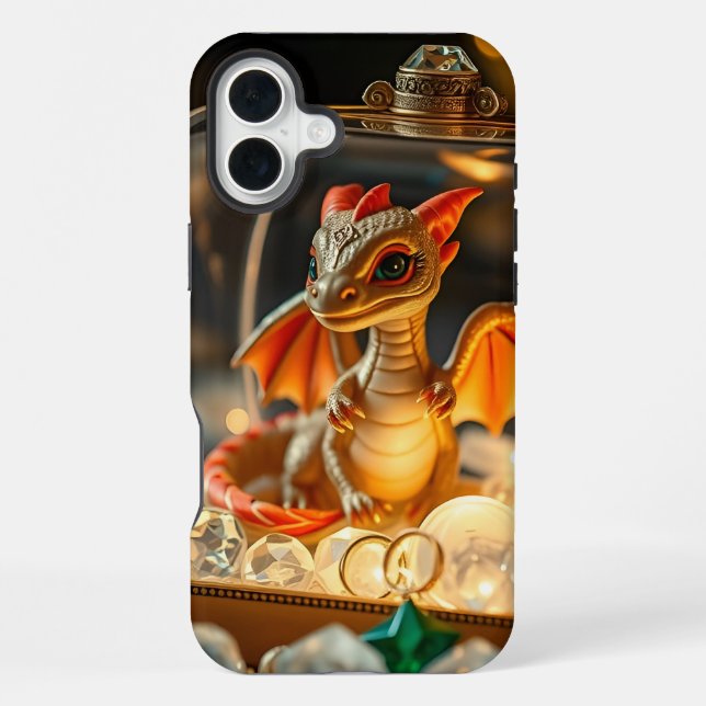 Niedlicher Drache in einer Schmuckbox iPhone 16 Plus Hülle (Rückseite)