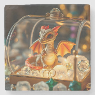 Niedlicher Drache in einer Schmuckbox Steinuntersetzer
