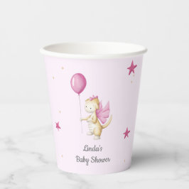Niedlicher Drache mit Balloon Girl Pink Babydusche Pappbecher