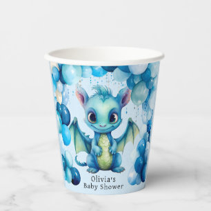 Niedlicher Drache mit Blue Balloons Boy Baby Dusch Pappbecher