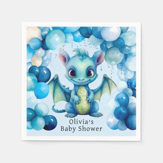 Niedlicher Drache mit Blue Balloons Boy Baby Dusch Serviette (Vorderseite)