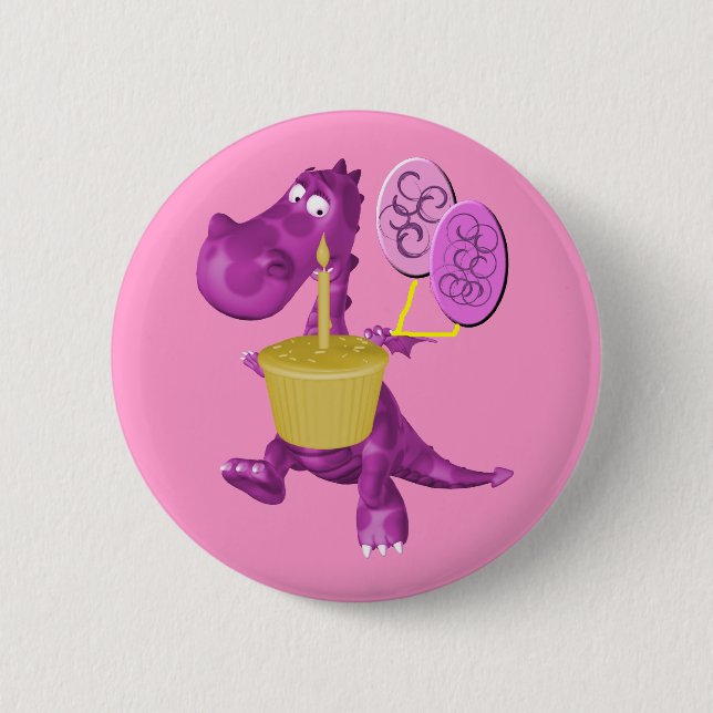 Niedlicher Drache mit Kuchen-Knopf Button (Vorderseite)
