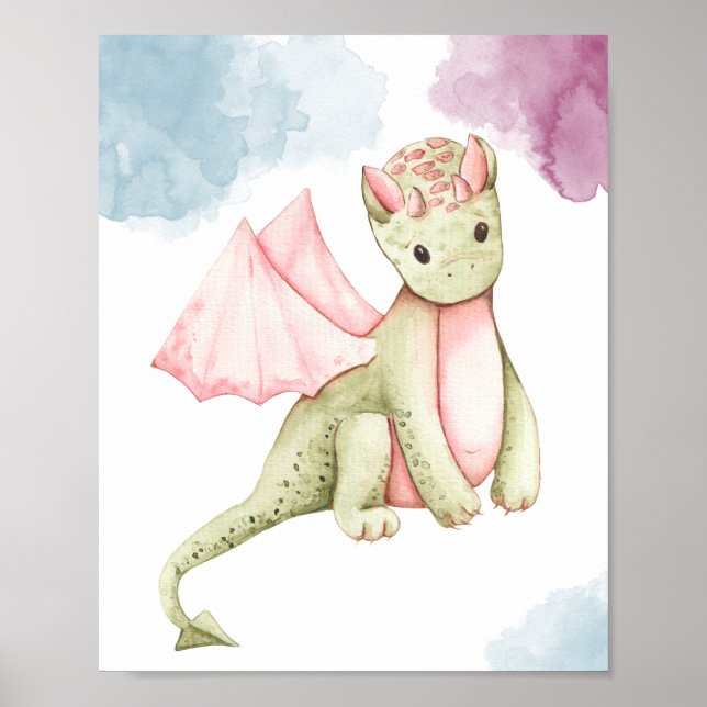 Niedlicher Drache mit rosa Flügel Poster (Vorne)