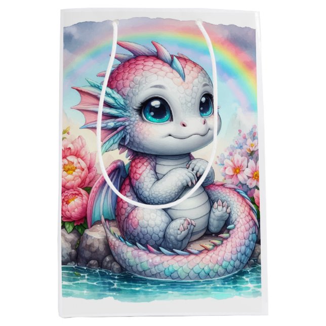 Niedlicher Drache Mittlere Geschenktüte (Vorderseite)