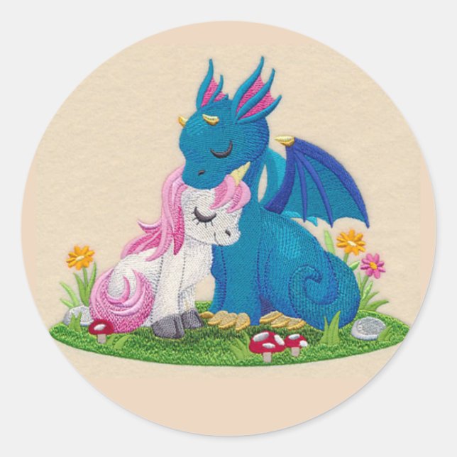 Niedlicher Drache und Einhorn in Liebe Runder Aufkleber (Vorderseite)