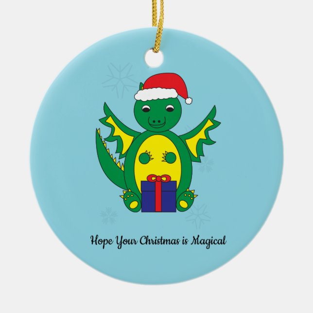 Niedlicher Dragon Santa Snowflake Weihnachten pers Keramik Ornament (Vorne)