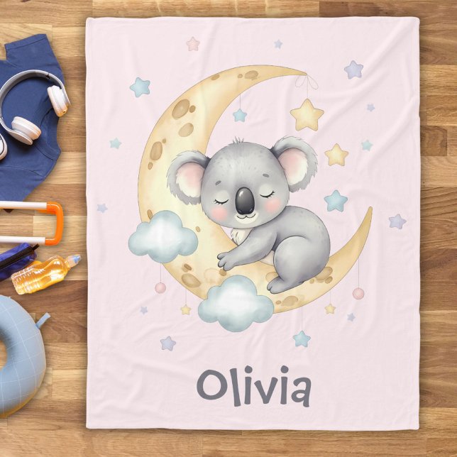Niedlicher Dreamy Koala auf der Crescent Moon Girl Fleecedecke (Von Creator hochgeladen)