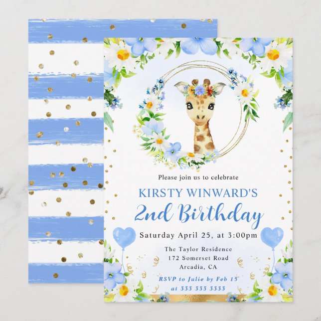 Niedlicher Dschungel Giraffe Kindergeburtstag Einladung (Vorne/Hinten)