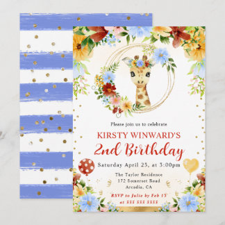 Niedlicher Dschungel Giraffe Kindergeburtstag Einladung