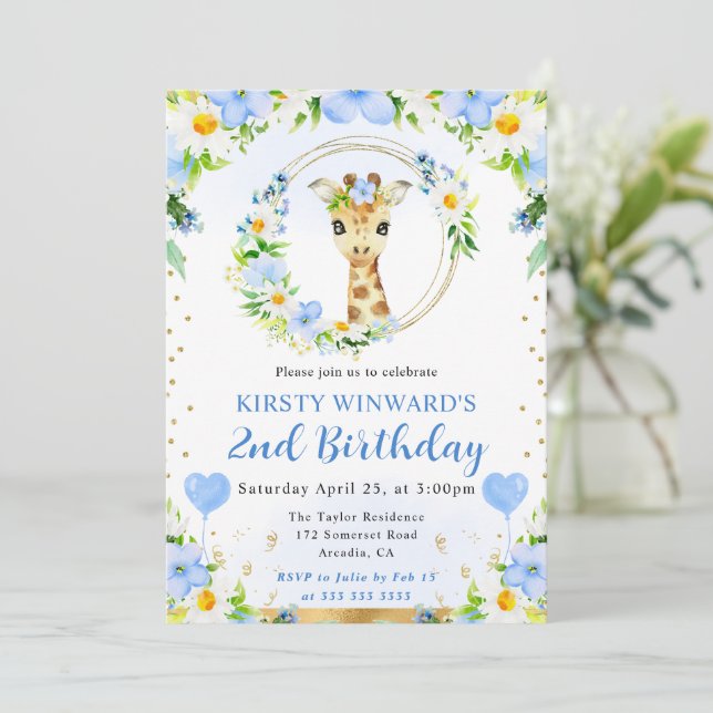 Niedlicher Dschungel Giraffe Kindergeburtstag Einladung (Stehend Vorderseite)