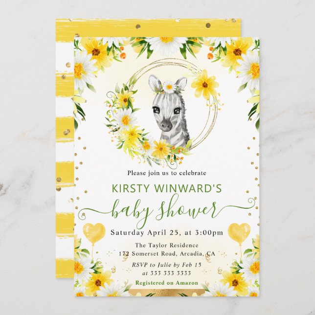 Niedlicher Dschungel Zebra Babydusche Einladung (Vorne/Hinten)