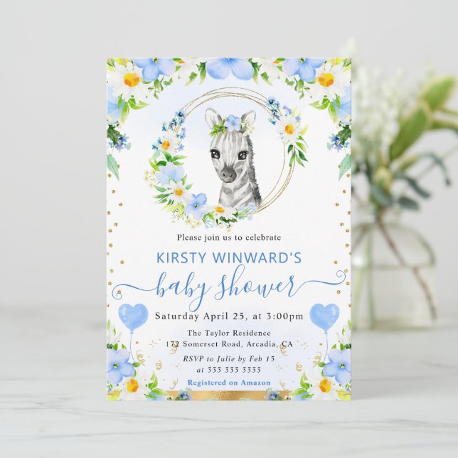 Niedlicher Dschungel Zebra Babydusche Einladung (Stehend Vorderseite)