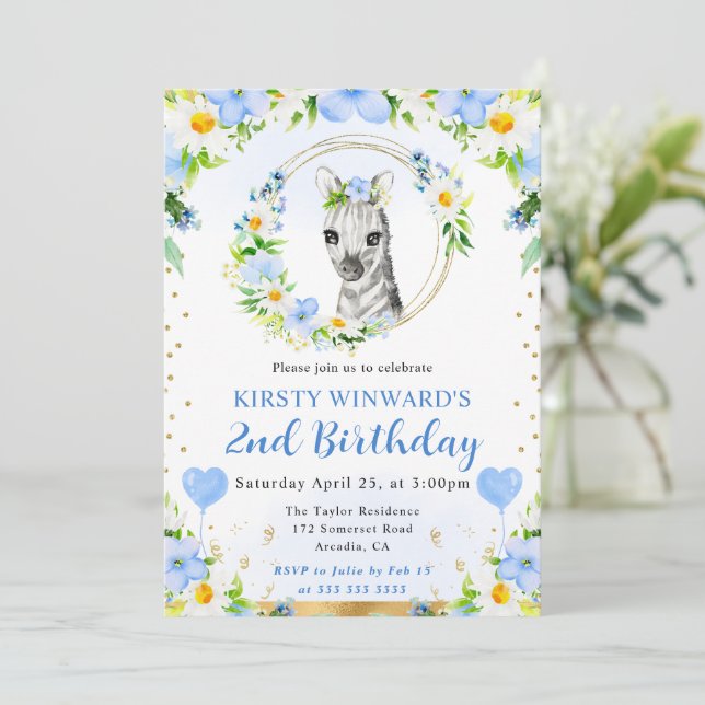 Niedlicher Dschungel Zebra Kindergeburtstag Einladung (Stehend Vorderseite)