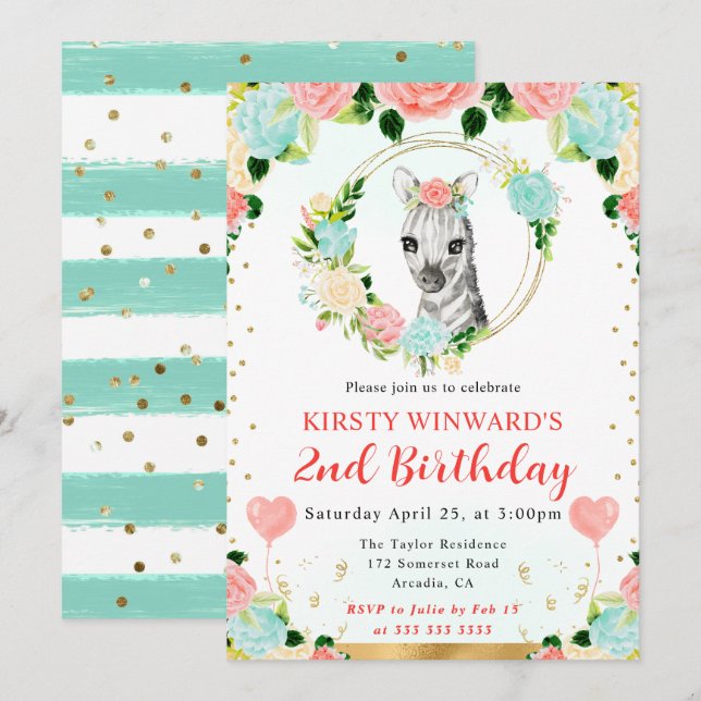 Niedlicher Dschungel Zebra Kindergeburtstag Einladung (Vorne/Hinten)