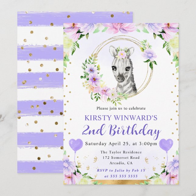 Niedlicher Dschungel Zebra Kindergeburtstag Einladung (Vorne/Hinten)