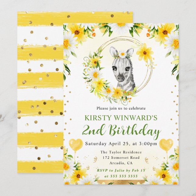 Niedlicher Dschungel Zebra Kindergeburtstag Einladung (Vorne/Hinten)