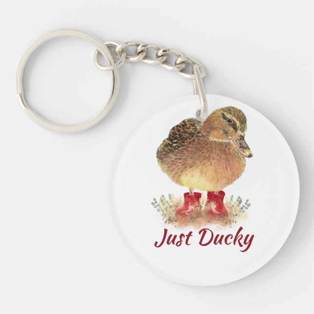 Niedlicher Duck Fun Zitat "Just Ducky" Schlüsselan Schlüsselanhänger (Vorderseite)