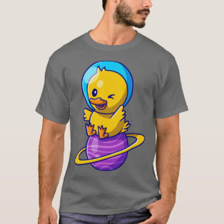 Niedlicher Duckastronaut auf dem Cartoon T-Shirt
