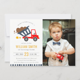 Niedlicher Dump Truck Kids Foto jedes Alter Geburt Dankeskarte